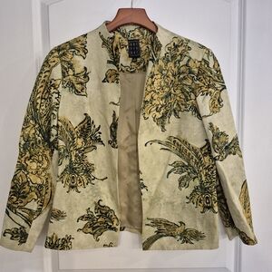DUE PER DUE M WOMENS Silk Linen Floral Patterned Cropped Jacket Manderin Collar